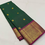 Load image into Gallery viewer, Classic Bottle Green &amp; Deep Pink 1gm Zari Elegance Kanchipuram Handloom Silk Saree SS24847
