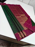 Load image into Gallery viewer, Classic Deep Green &amp; Dark Pink 2gm Zari Bridal Elegance Kanchipuram Handloom Silk Saree SS28643
