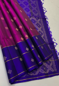 Classic Wine Red & Royal Blue Elegance Handloom Soft Silk Saree SS24568