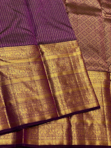 Classic Berry Plum 2gm Zari Vaira Oosi Check Butta Elegance Kanchipuram Handloom Silk Saree SS23618