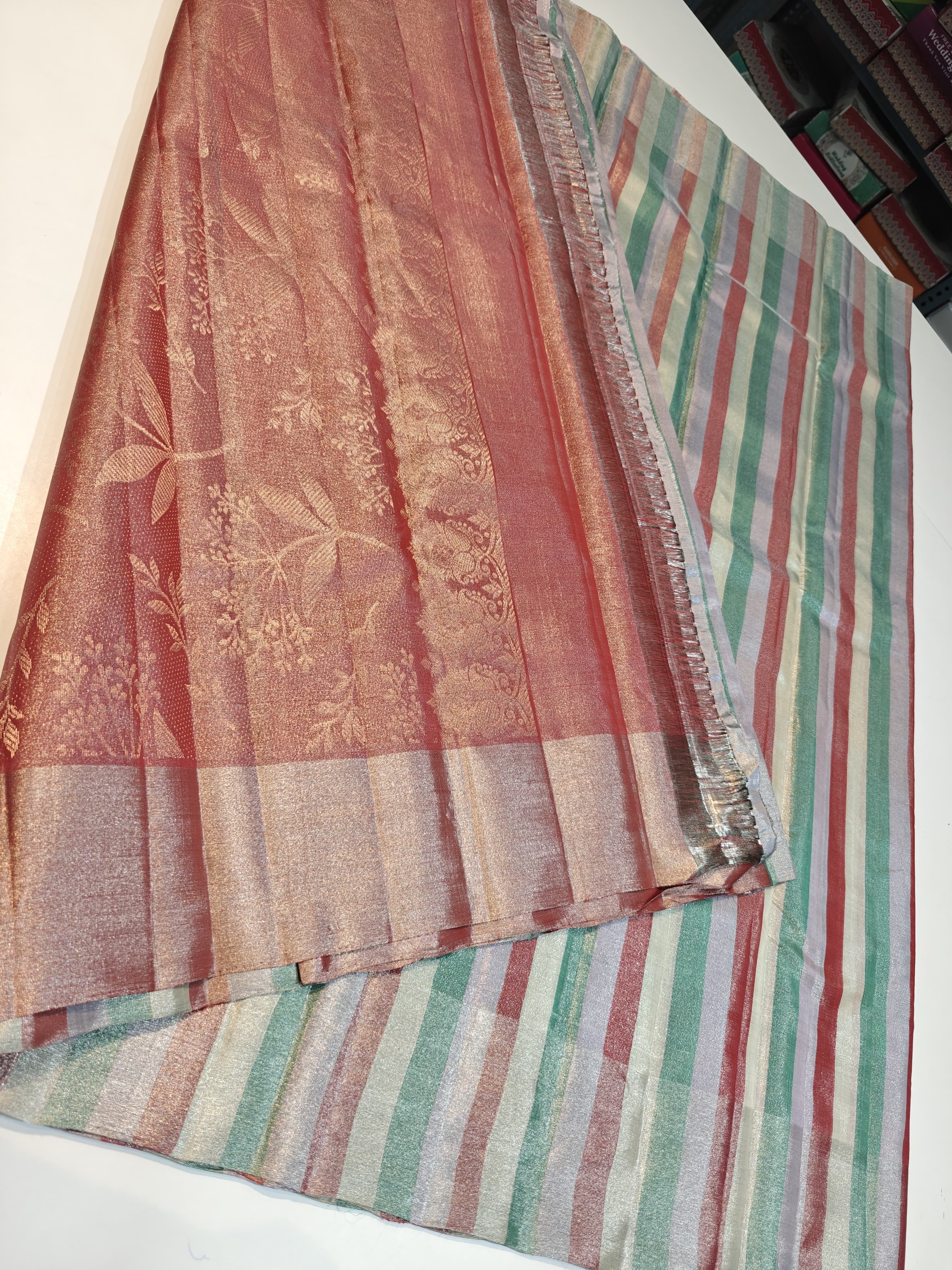 Classic Stripes Double Warp Elegance Tissue Kanchipuram Silk Saree SS23875