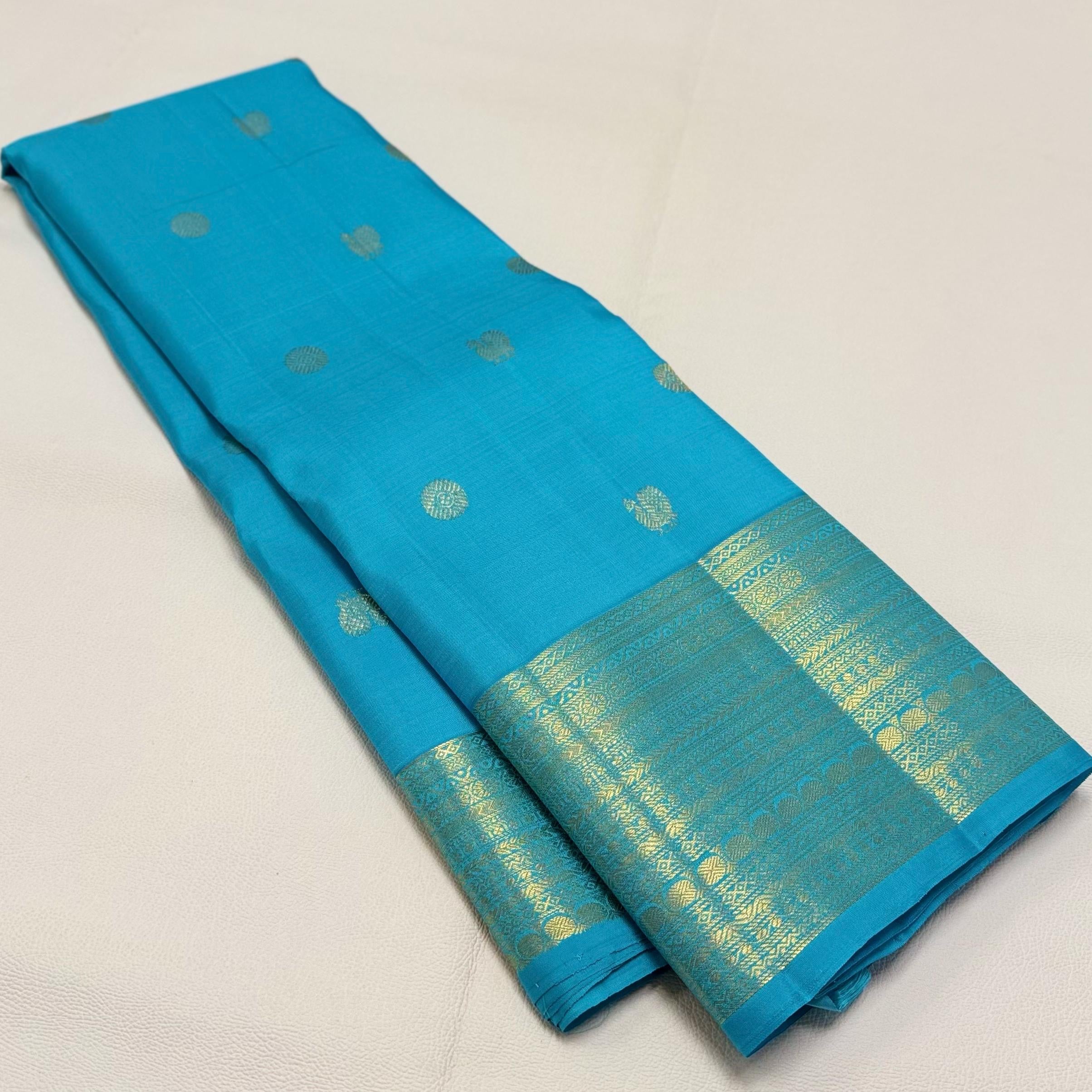 Classic Sky Blue 1gm Zari Elegance Kanchipuram Handloom Silk Saree SS24679