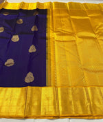 Load image into Gallery viewer, Classic Navy Blue &amp; Mango Yellow 2gm Zari Kanchipuram Handloom Silk Saree SS26216
