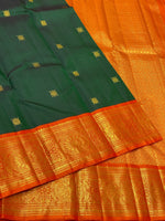 Load image into Gallery viewer, Shaded Bottle Green &amp; Orange 2gm Zari Elegance Kanchipuram Handloom Silk Saree SS22109
