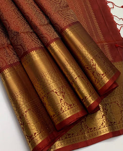 Classic Caramel Brown Elegance Plain Handloom Soft Silk Saree SS26145