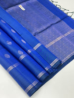 Load image into Gallery viewer, Classic Peacock Blue Elegance Handloom Soft Silk Saree SS24485
