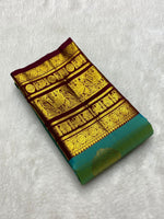 Load image into Gallery viewer, Classic Peacock Green &amp; Coffee Brown 2gm Zari Kanchipuram Handloom Silk Saree SS25827
