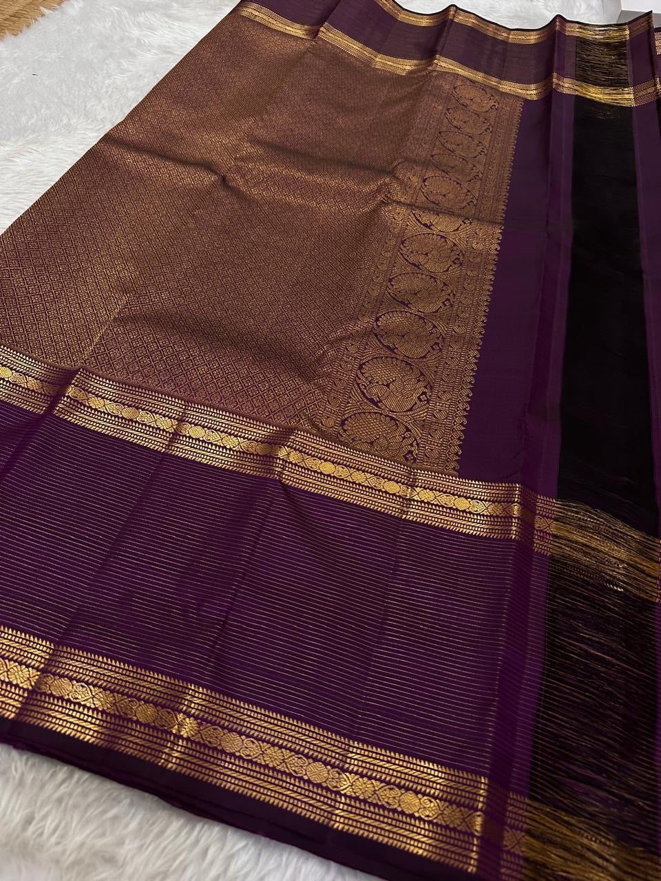 Classic Pastel Onion Pink & Berry Plum Kanchipuram Handloom Silk Saree SS26095