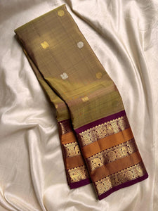 Classic Mustard & Plum 2gm Zari Elegance Kanchipuram Handloom Silk Saree SS24232