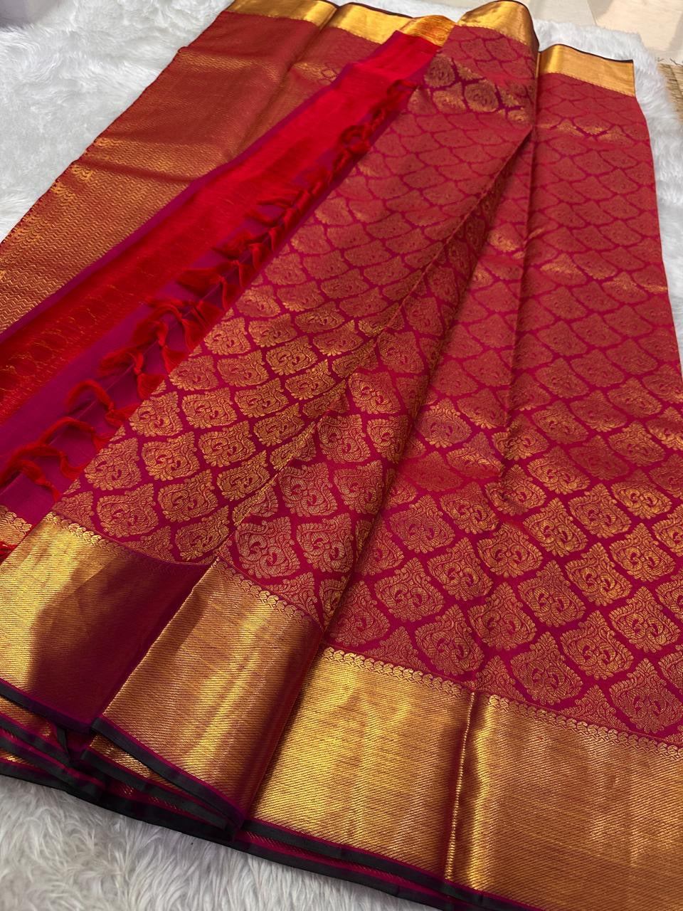 Classic Ruby Pink 2gm Zari Elegance Kanchipuram Handloom Silk Saree SS24803