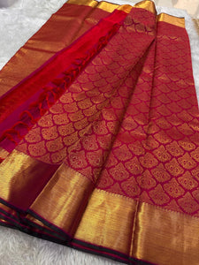 Classic Ruby Pink 2gm Zari Elegance Kanchipuram Handloom Silk Saree SS24803