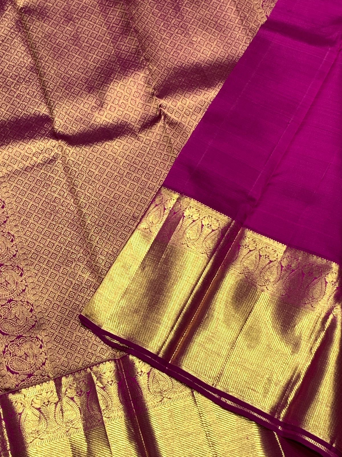 Classic Magenta Purple 2gm Zari Bridal Elegance Kanchipuram Handloom Silk Saree SS25367