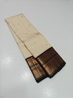 Load image into Gallery viewer, Classic Butter Cream &amp; Charcoal Black 2gm Zari Elegance Kanchipuram Handloom Silk Saree SS27625
