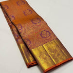 Load image into Gallery viewer, Classic Sunset Orange 1gm Zari Bridal Elegance Kanchipuram Handloom Silk Saree SS27621
