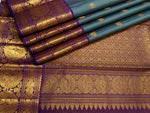 Load image into Gallery viewer, Classic Light Blue &amp; Chocolate 2gm Zari Vaira Oosi Elegance Kanchipuram Handloom Silk Saree SS27628
