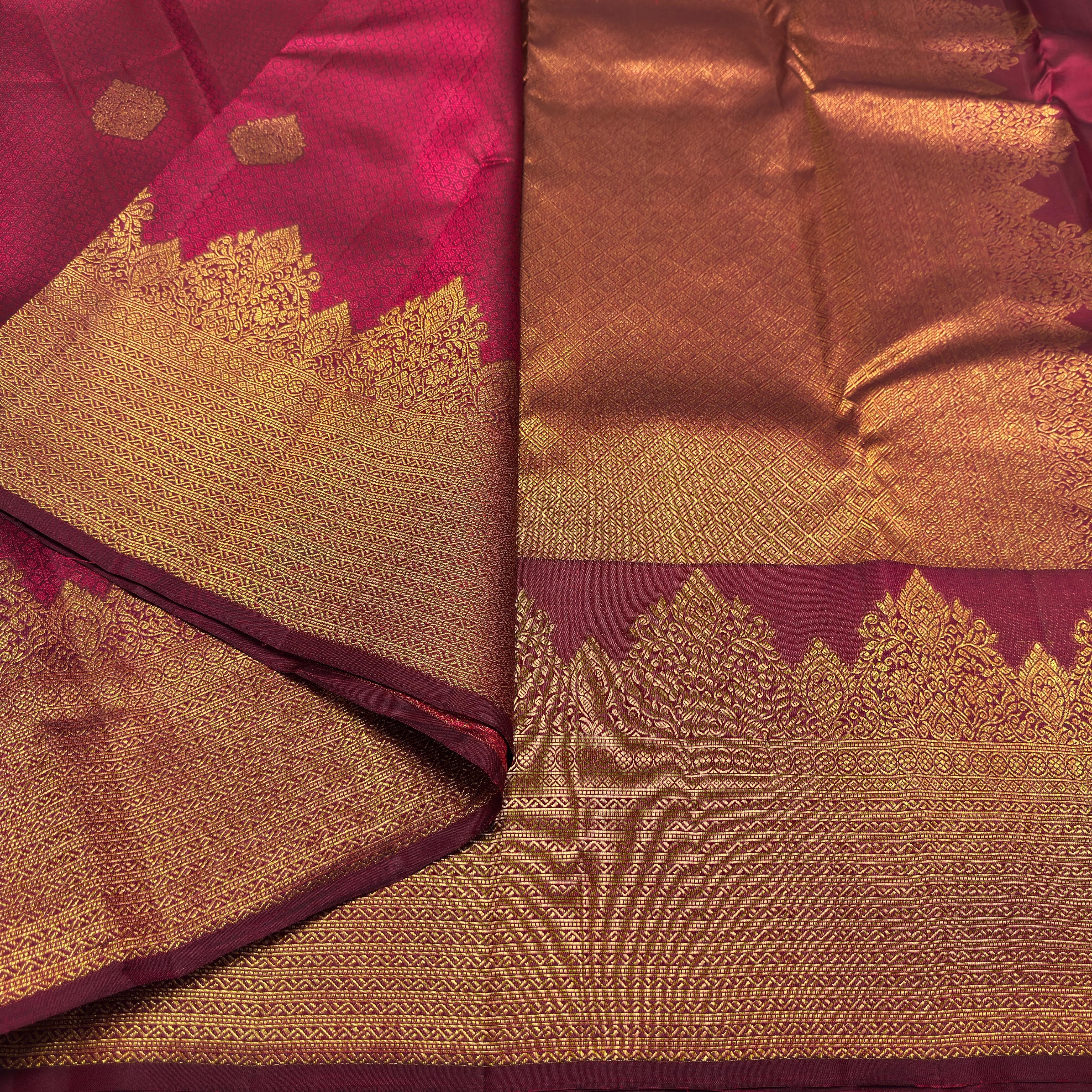 Classic Maroon 2gm Zari Temple Bridal Elegance Kanchipuram Handloom Silk Saree SS26580