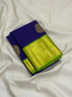Load image into Gallery viewer, Classic Royal Blue &amp; Spring Lime Green 1gm Zari Butta Korvai Elegance Kanchipuram Handloom Silk Saree SS27556
