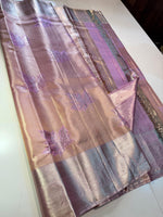 Load image into Gallery viewer, Classic Pastel Shimmer Nude Pink Maple Leaf Designed 2gm Zari Bridal Elegance Kanchipuram Handloom Silk Saree SS25946
