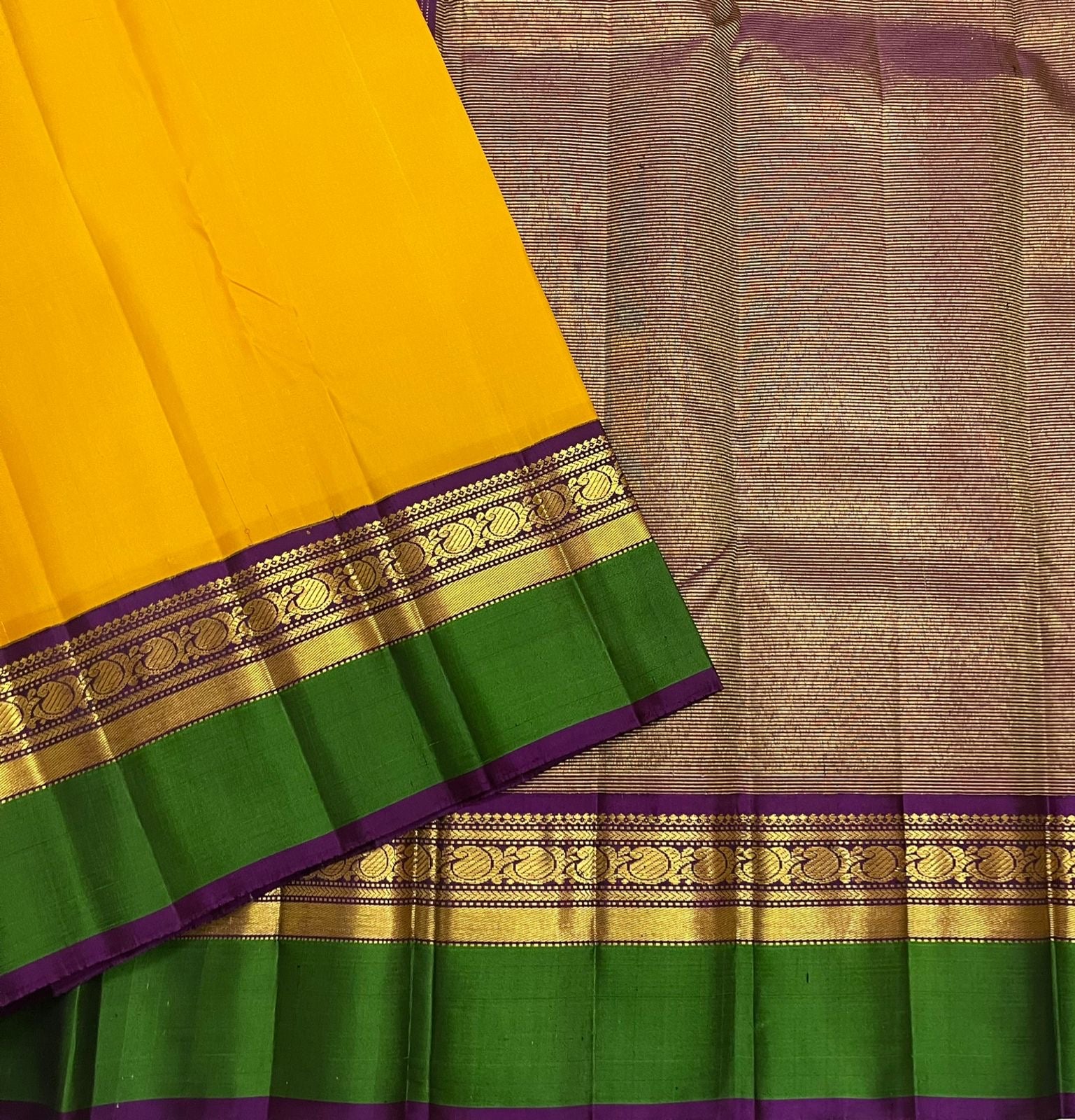 Classic Golden Yellow 1gm Zari Elegance Kanchipuram Handloom Silk Saree SS24085