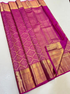 Classic Fuchsia Pink Elegance Kanchipuram Handloom Silk Saree SS24689