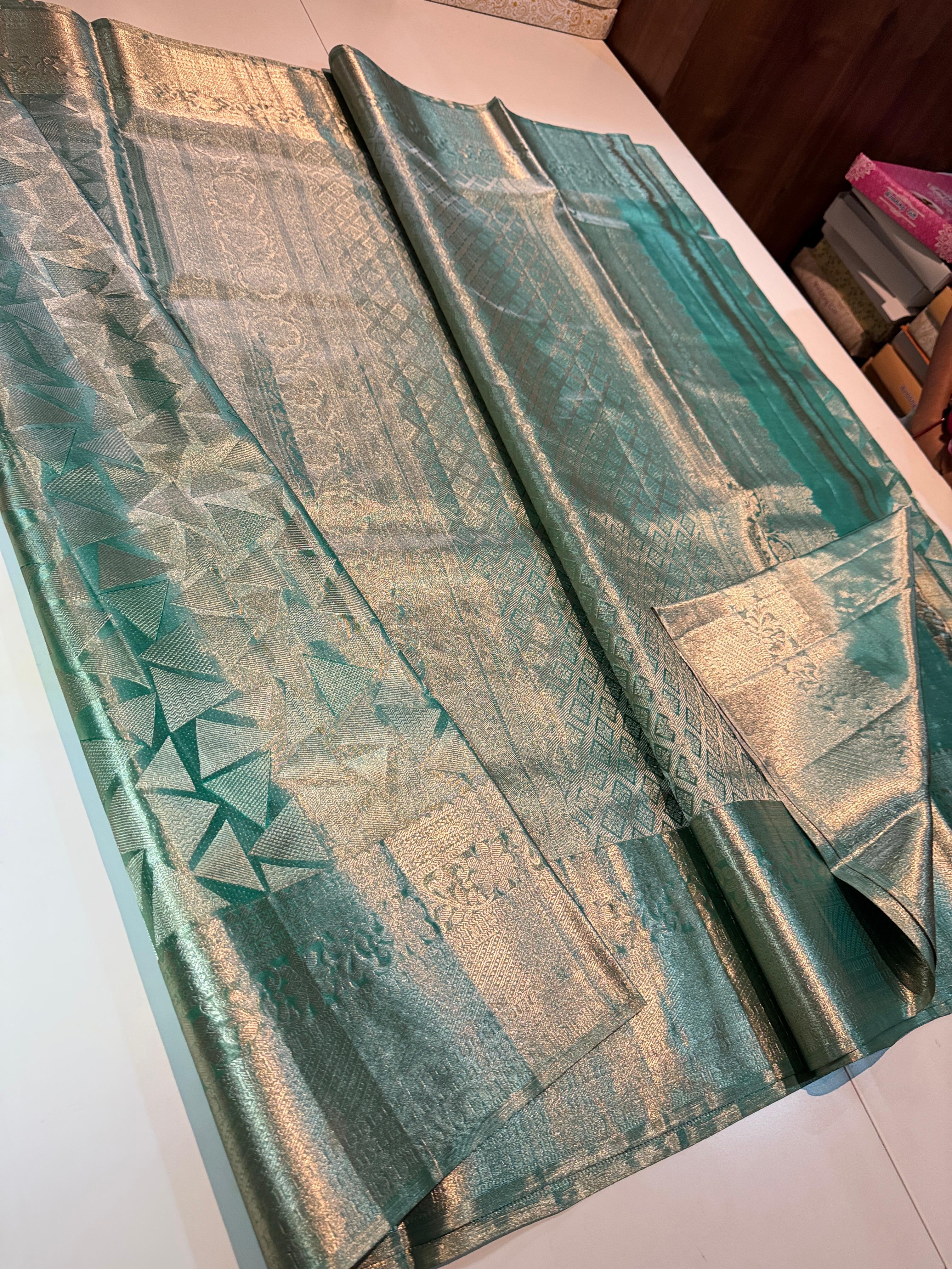 Classic Sea Green Bridal Elegance Kanchipuram Handloom Silk Saree SS26296