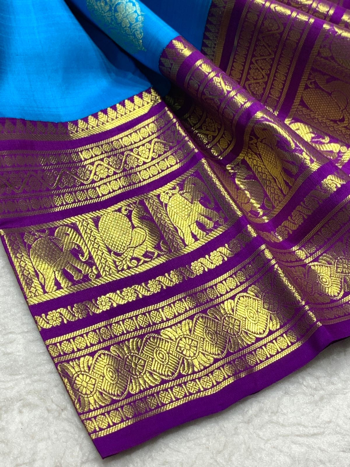 Classic Azure Blue & Vadamalli 2gm Zari Bridal Elegance Kanchipuram Handloom Silk Saree SS25275