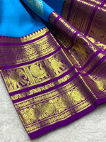 Load image into Gallery viewer, Classic Azure Blue &amp; Vadamalli 2gm Zari Bridal Elegance Kanchipuram Handloom Silk Saree SS25275
