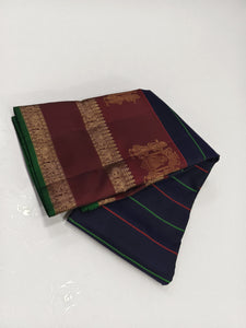 Classic Navy Blue & Brown 1gm Zari Kanchipuram Handloom Silk Saree SS25913