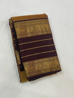 Load image into Gallery viewer, Classic Mustard &amp; Dark Chocolate 2gm Zari Korvai Kanchipuram Handloom Silk Saree SS26902

