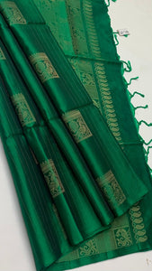 Classic Forest Green Handloom Soft Silk Saree SS22784