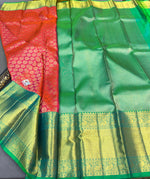 Load image into Gallery viewer, Classic Orange Rose &amp; Sea Green Bridal Elegance Kanchipuram Handloom Silk Saree SS23597
