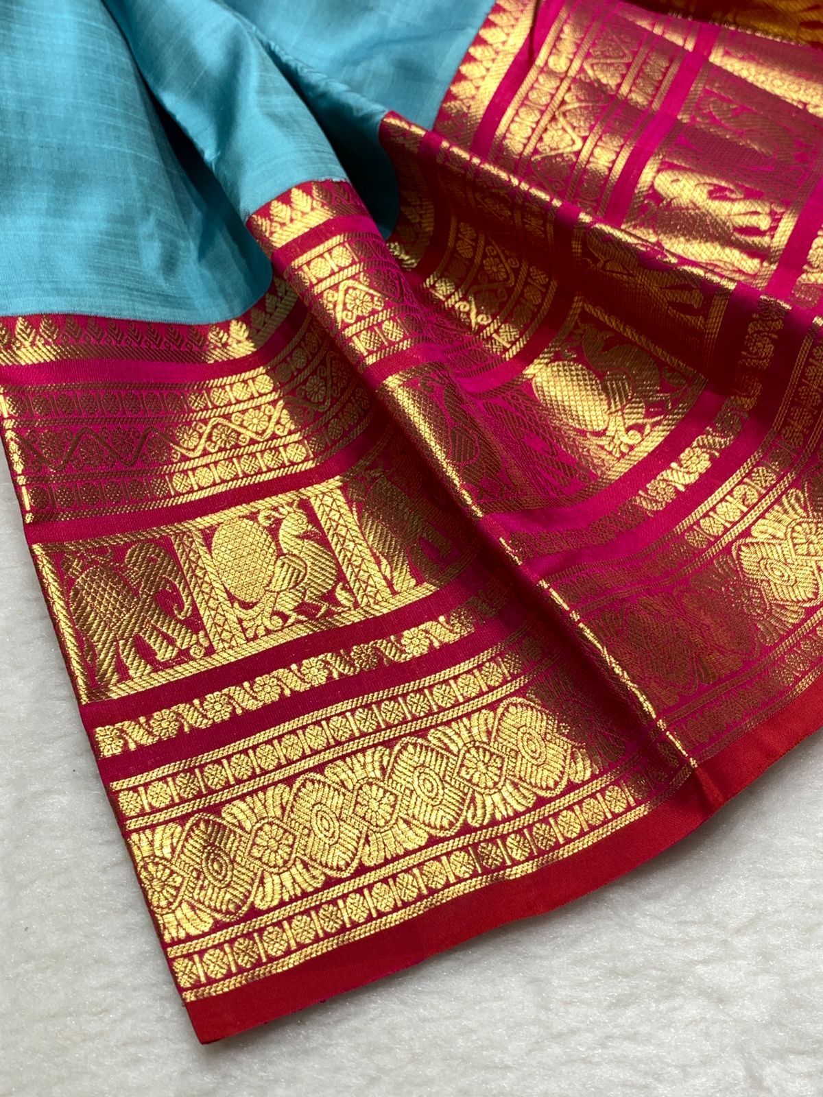 Classic Teal Green & Pink 2gm Zari Bridal Elegance Kanchipuram Handloom Silk Saree SS25274