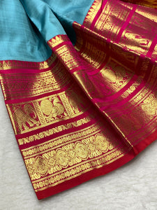 Classic Teal Green & Pink 2gm Zari Bridal Elegance Kanchipuram Handloom Silk Saree SS25274
