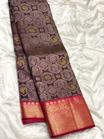 Load image into Gallery viewer, Classic Espresso &amp; Rose Pink 3gm Zari Elegance Kanchipuram Handloom Silk Saree SS23602
