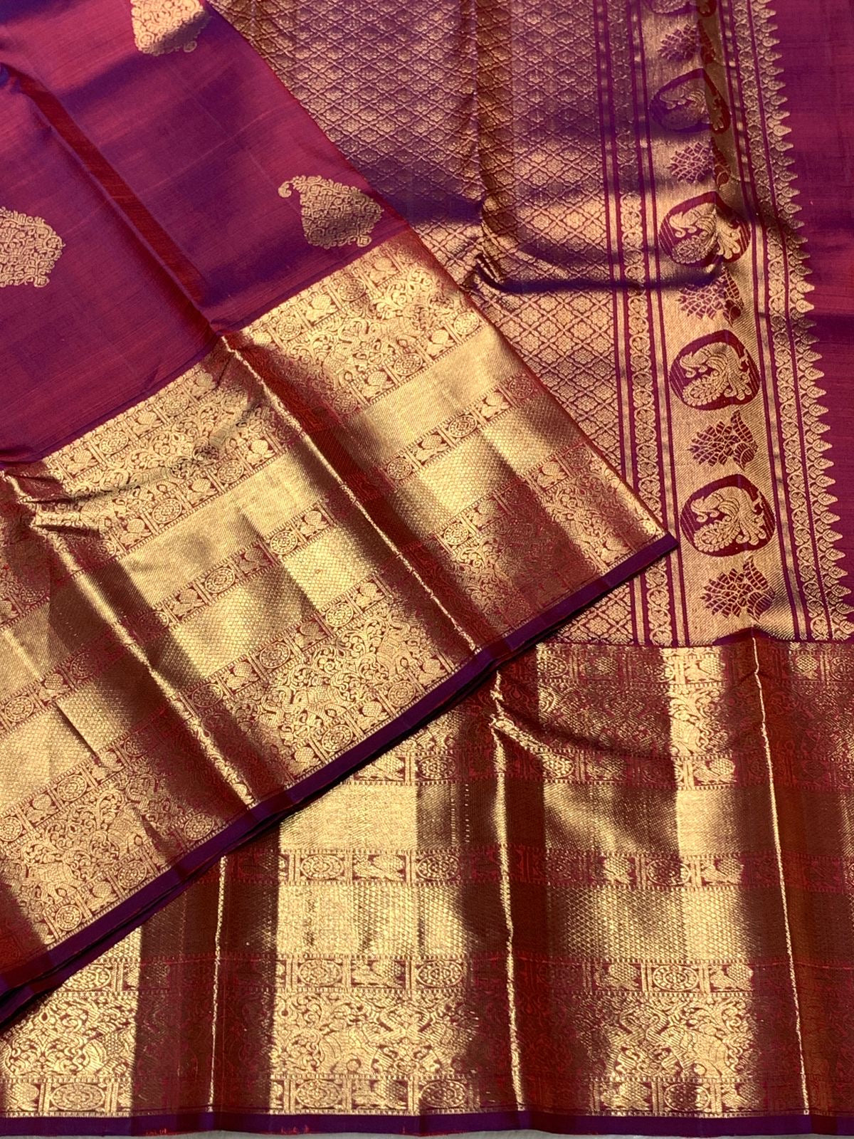 Classic Wine Pink & Onion Pink 2gm Zari Bridal Elegance Kanchipuram Handloom Silk Saree SS25445