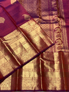 Classic Wine Pink & Onion Pink 2gm Zari Bridal Elegance Kanchipuram Handloom Silk Saree SS25445