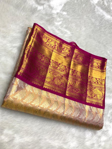 Pastel Pink & Ruby Pink 2gm Zari Bridal Elegance Kanchipuram Handloom Silk Saree SS25284