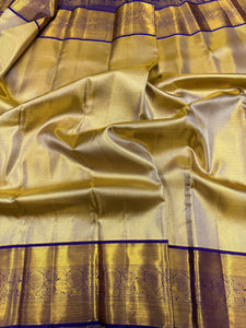 Classic Gold & Navy Blue 2gm Zari Tissue Elegance Kanchipuram Handloom Silk Saree SS24255