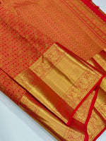 Load image into Gallery viewer, Classic Orange &amp; Red Bridal Elegance Kanchipuram Handloom Silk Saree SS27903
