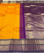 Load image into Gallery viewer, Classic Mango Yellow &amp; Violet Elegance Kanchipuram Handloom Silk Saree SS27832
