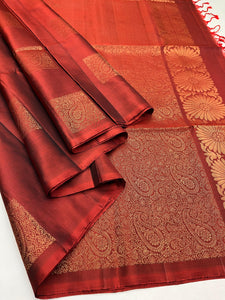 Classic Brick Red Elegance Handloom Soft Silk Saree SS24150