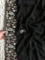 Load image into Gallery viewer, Classic Charcoal Black Elegance Chiffon Crepe Saree SS23926
