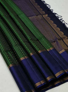 Classic Olive Green & Royal Navy Blue Handloom Soft Silk Saree SS23051