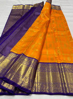 Load image into Gallery viewer, Classic Marigold Orange &amp; Violet 3gm Zari Elegance Kanchipuram Handloom Silk Saree SS27260
