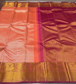 Load image into Gallery viewer, Classic Coral Orange &amp; Pink 2gm Zari Elegance Kanchipuram Handloom Silk Saree SS27354
