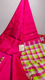 Load image into Gallery viewer, Classic Deep Pink &amp; Yellow Checks Elegance Handloom Soft Silk Saree SS26348
