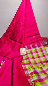 Classic Deep Pink & Yellow Checks Elegance Handloom Soft Silk Saree SS26348
