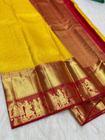 Load image into Gallery viewer, Classic Golden Yellow &amp; Chilli Red Korvai Zari Bridal Elegance Kanchipuram Handloom Silk Saree SS26024
