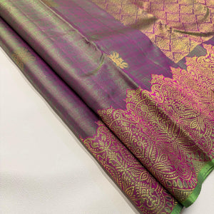 Classic Dual Lavender & Kelly Green 1gm Zari Elegance Kanchipuram Silk Saree SS23834