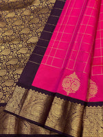 Load image into Gallery viewer, Classic Fuchsia Pink &amp; Plum 2gm Zari Vaira Oosi Checks Elegance Kanchipuram Handloom Silk Saree SS24607
